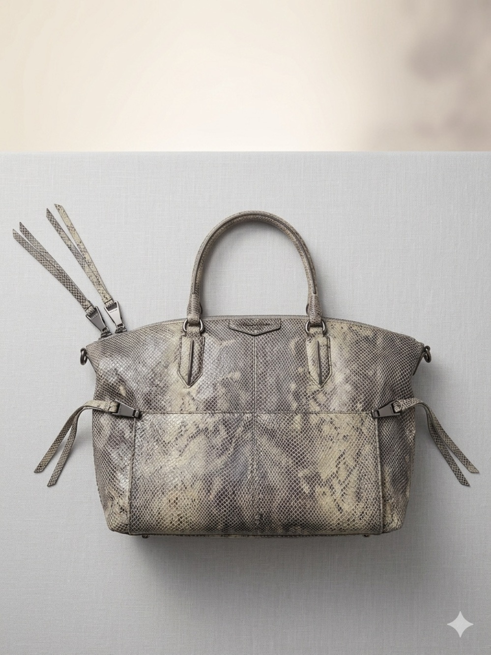Aimee Kestenberg Snake-Embossed Tote in Beige and Black
